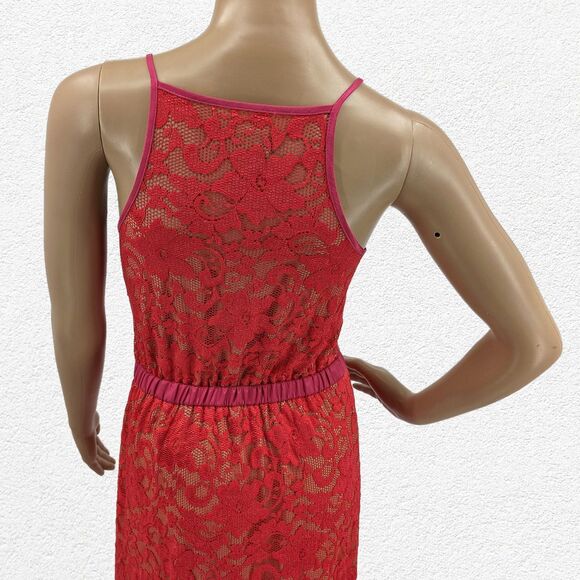 Vintage y2k ABS Allen Schwartz Maxi Dress Floral Lace Slit Pink Wrap Size Small - Picture 4 of 11